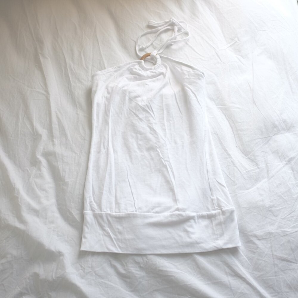 Paris Blues white cotton top neck tie with wooden ring XS